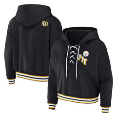 Pittsburgh Steelers WEAR by Erin Andrews Women's Plus Size Lace-Up Pullover Hoodie | NFL Near me