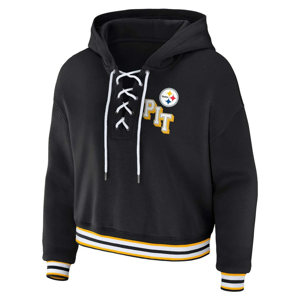 Pittsburgh Steelers WEAR by Erin Andrews Women's Plus Size Lace-Up Pullover Hoodie | NFL Near me