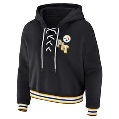 Pittsburgh Steelers WEAR by Erin Andrews Women's Plus Size Lace-Up Pullover Hoodie | NFL Near me