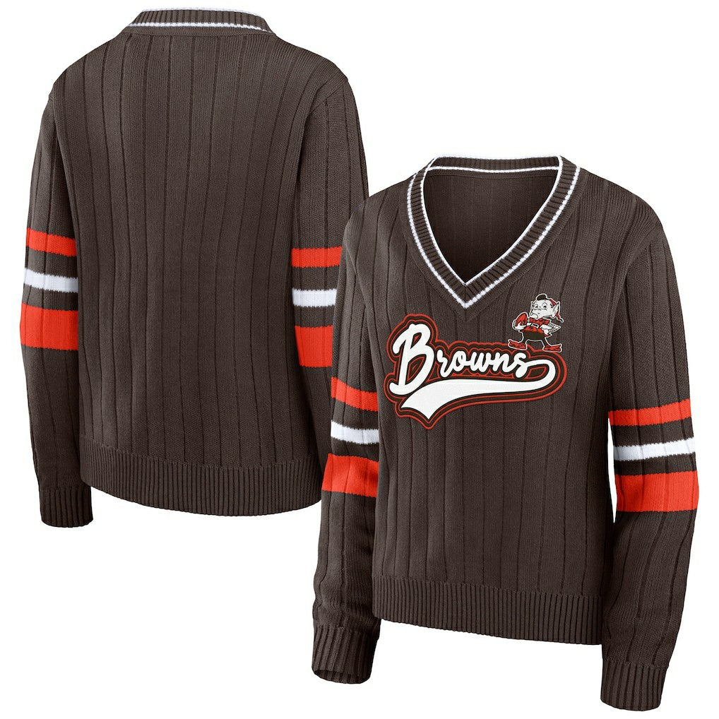 Cleveland Browns WEAR by Erin Andrews Women's Throwback V-Neck Sweater | NFL Outlet