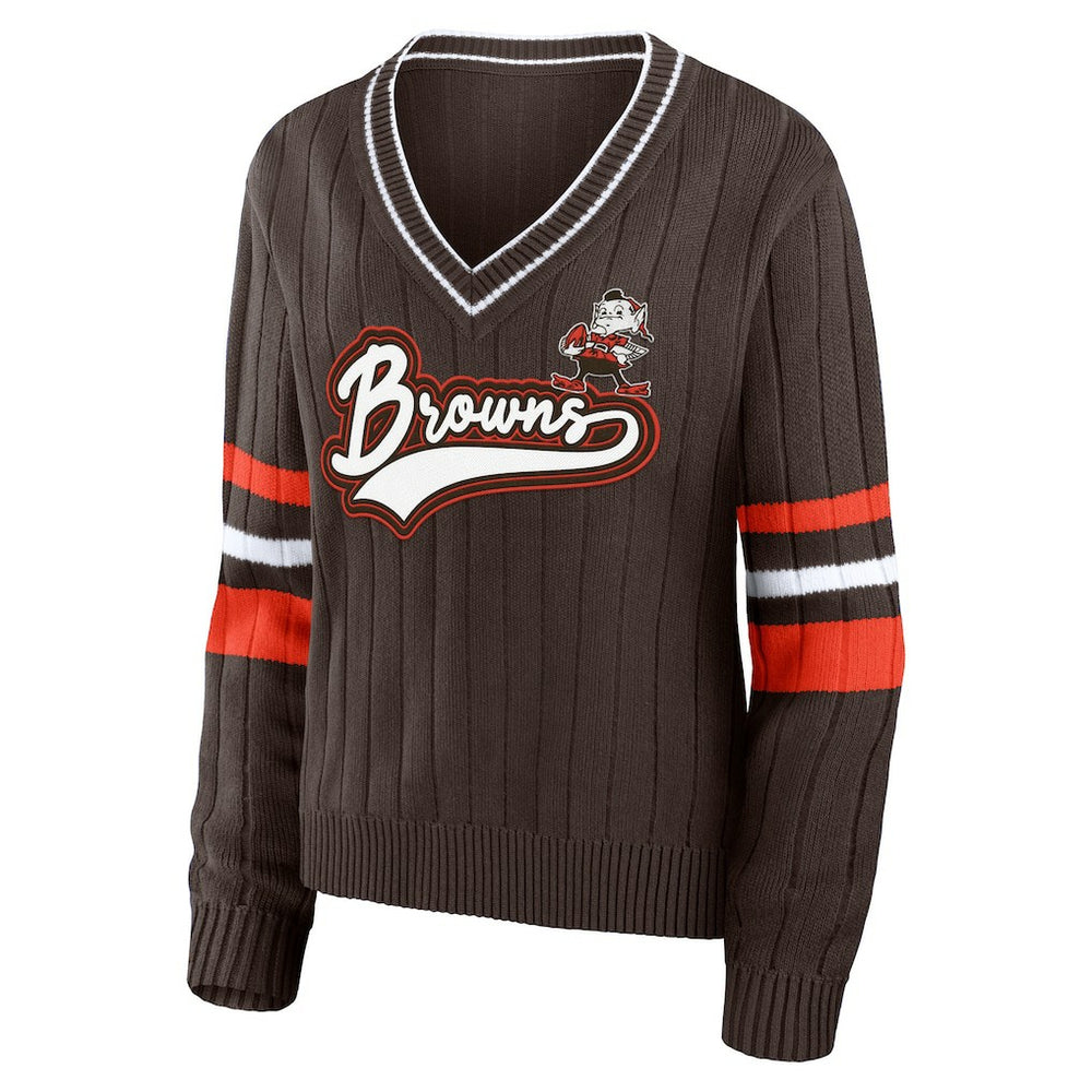 Cleveland Browns WEAR by Erin Andrews Women's Throwback V-Neck Sweater | NFL Outlet