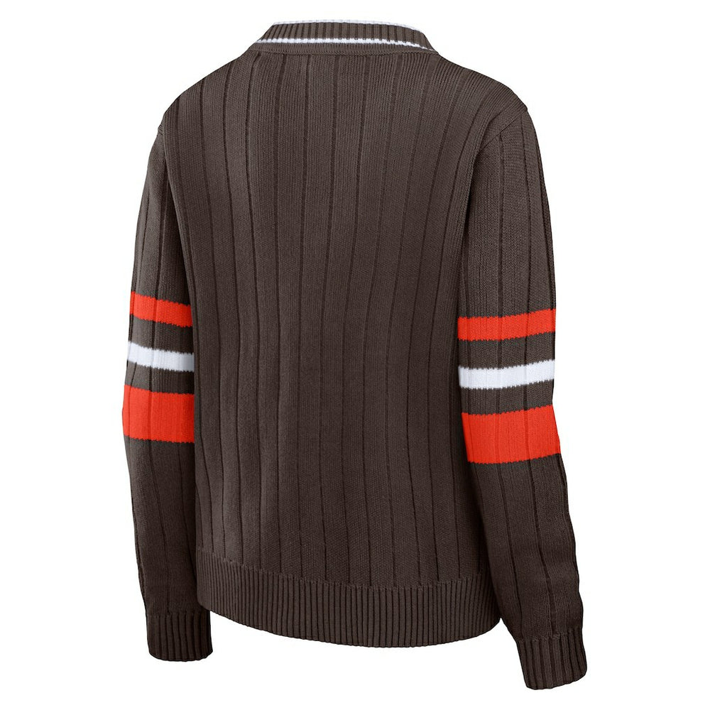 Cleveland Browns WEAR by Erin Andrews Women's Throwback V-Neck Sweater | NFL Outlet