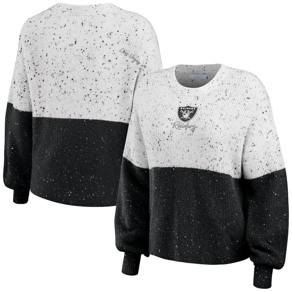 Las Vegas Raiders WEAR by Erin Andrews Women's Lighweight Modest Crop Color-Block Pullover Sweater | NFL Sale