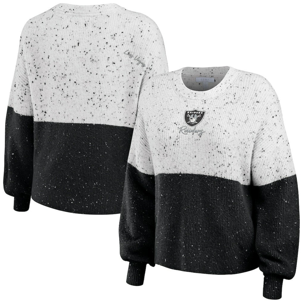 Las Vegas Raiders WEAR by Erin Andrews Women's Lighweight Modest Crop Color-Block Pullover Sweater | NFL Sale