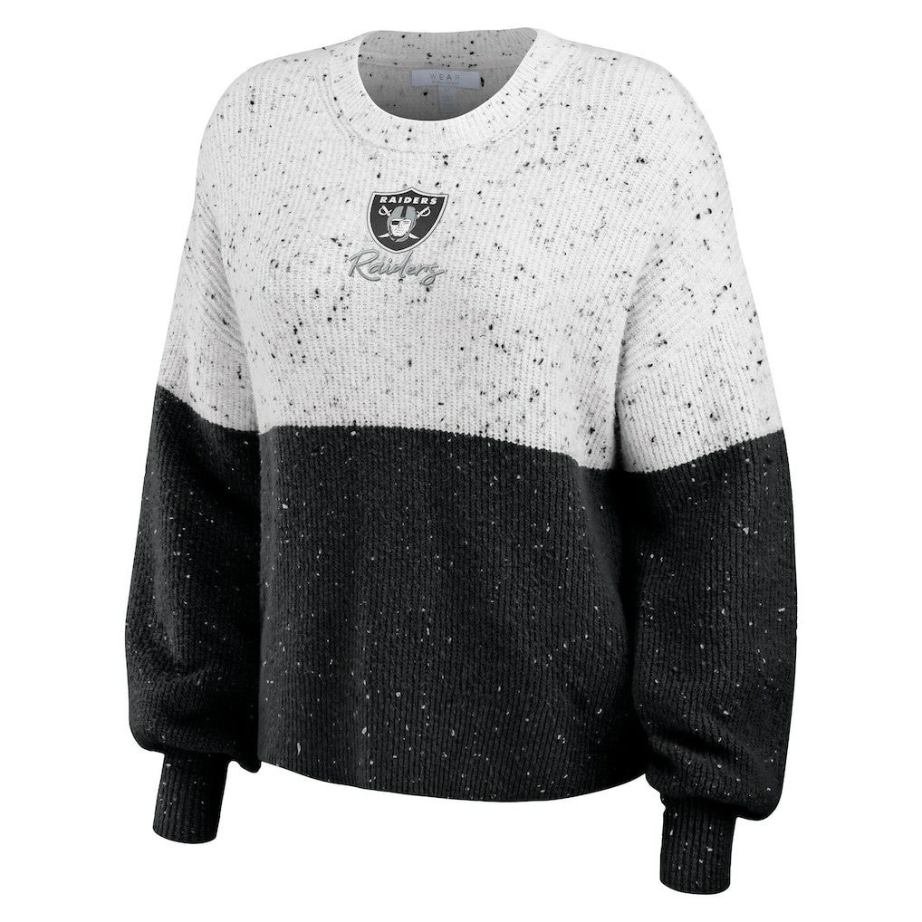 Las Vegas Raiders WEAR by Erin Andrews Women's Lighweight Modest Crop Color-Block Pullover Sweater | NFL Sale