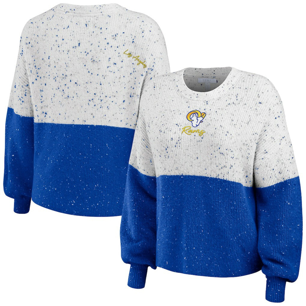 Los Angeles Rams WEAR by Erin Andrews Women's Lighweight Modest Crop Color-Block Pullover Sweater | NFL New