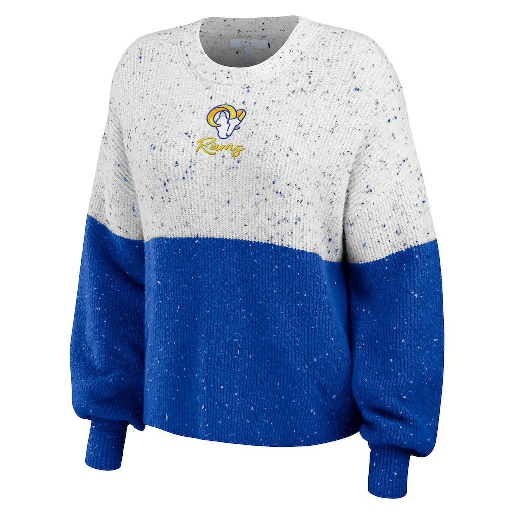 Los Angeles Rams WEAR by Erin Andrews Women's Lighweight Modest Crop Color-Block Pullover Sweater | NFL New