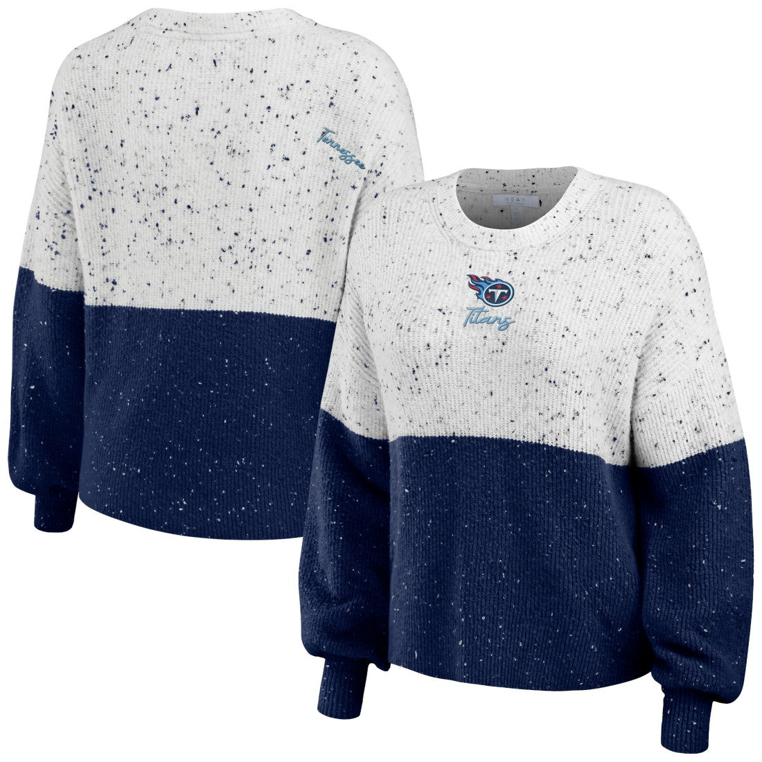 Tennessee Titans WEAR by Erin Andrews Women's Lighweight Modest Crop Color-Block Pullover Sweater | NFL Sale