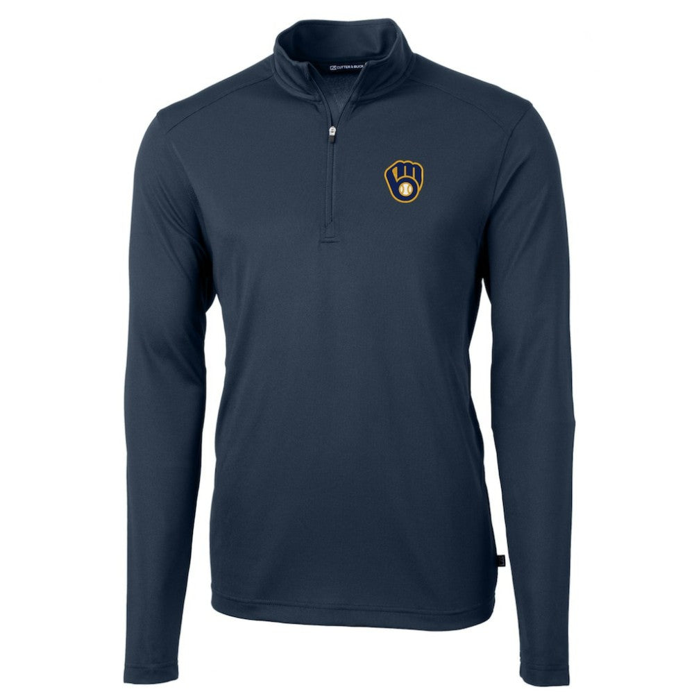 Milwaukee Brewers Cutter & Buck Virtue Eco Pique Recycled Quarter-Zip Pullover Top - MLB Pullover