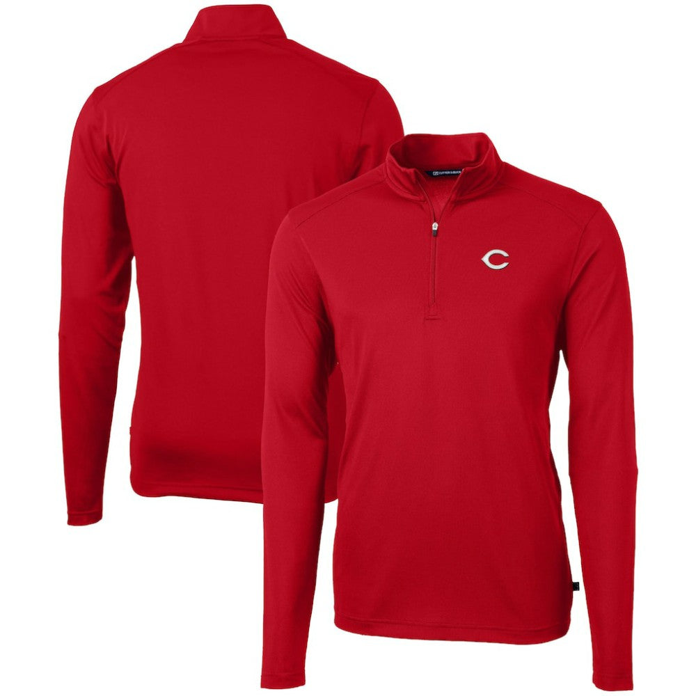 Cincinnati Reds Cutter & Buck Virtue Eco Pique Recycled Quarter-Zip Pullover Top - MLB Pullover