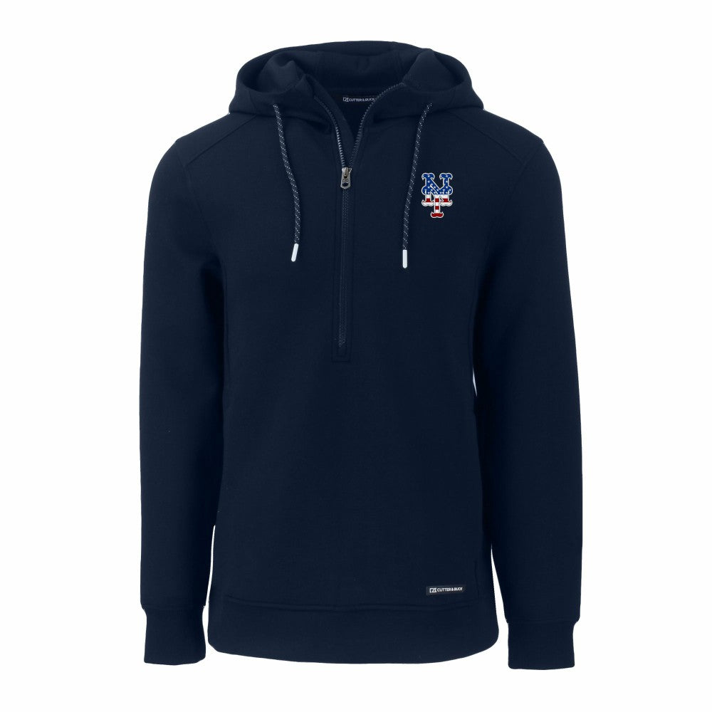 New York Mets Cutter & Buck Stars & Stripes Roam Eco Half-Zip Recycled Pullover Hoodie - MLB Hoodies