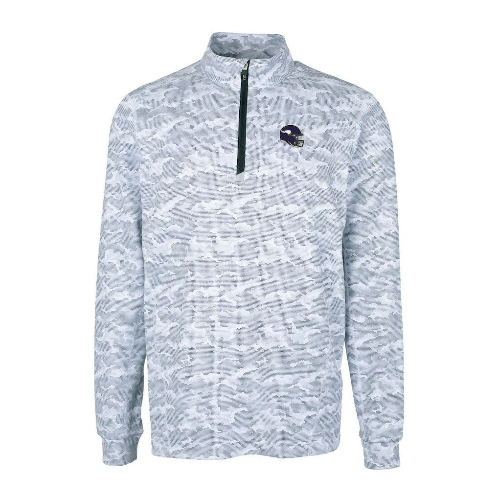 Minnesota Vikings Cutter & Buck Helmet Traverse Camo Print Stretch Quarter-Zip Pullover Top | NFL Discount