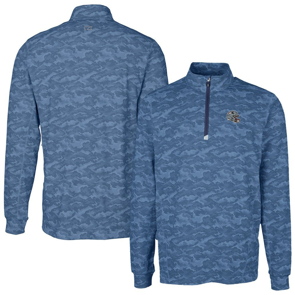 New England Patriots Cutter & Buck Helmet Traverse Camo Print Stretch Quarter-Zip Pullover Top | NFL Sale