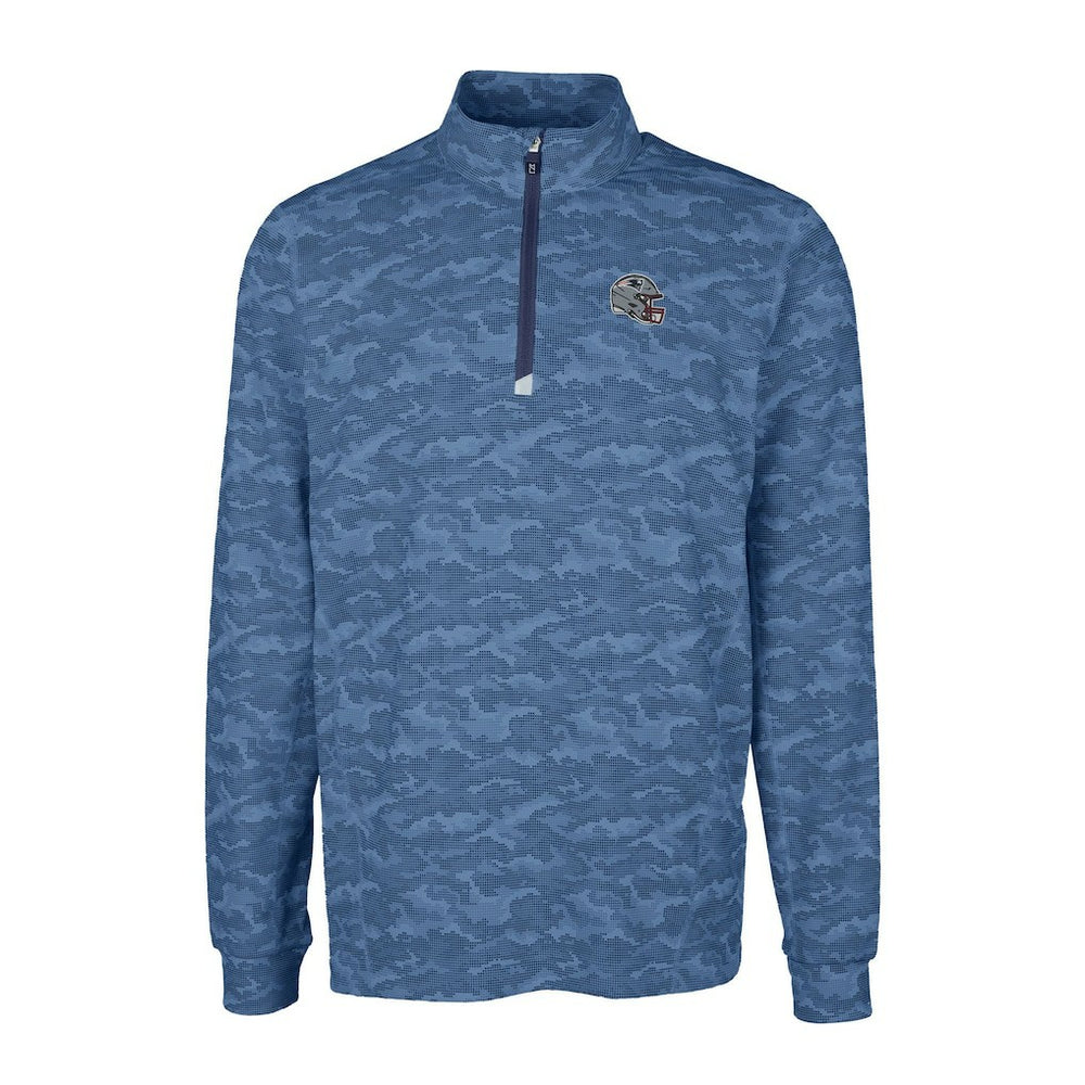 New England Patriots Cutter & Buck Helmet Traverse Camo Print Stretch Quarter-Zip Pullover Top | NFL Sale