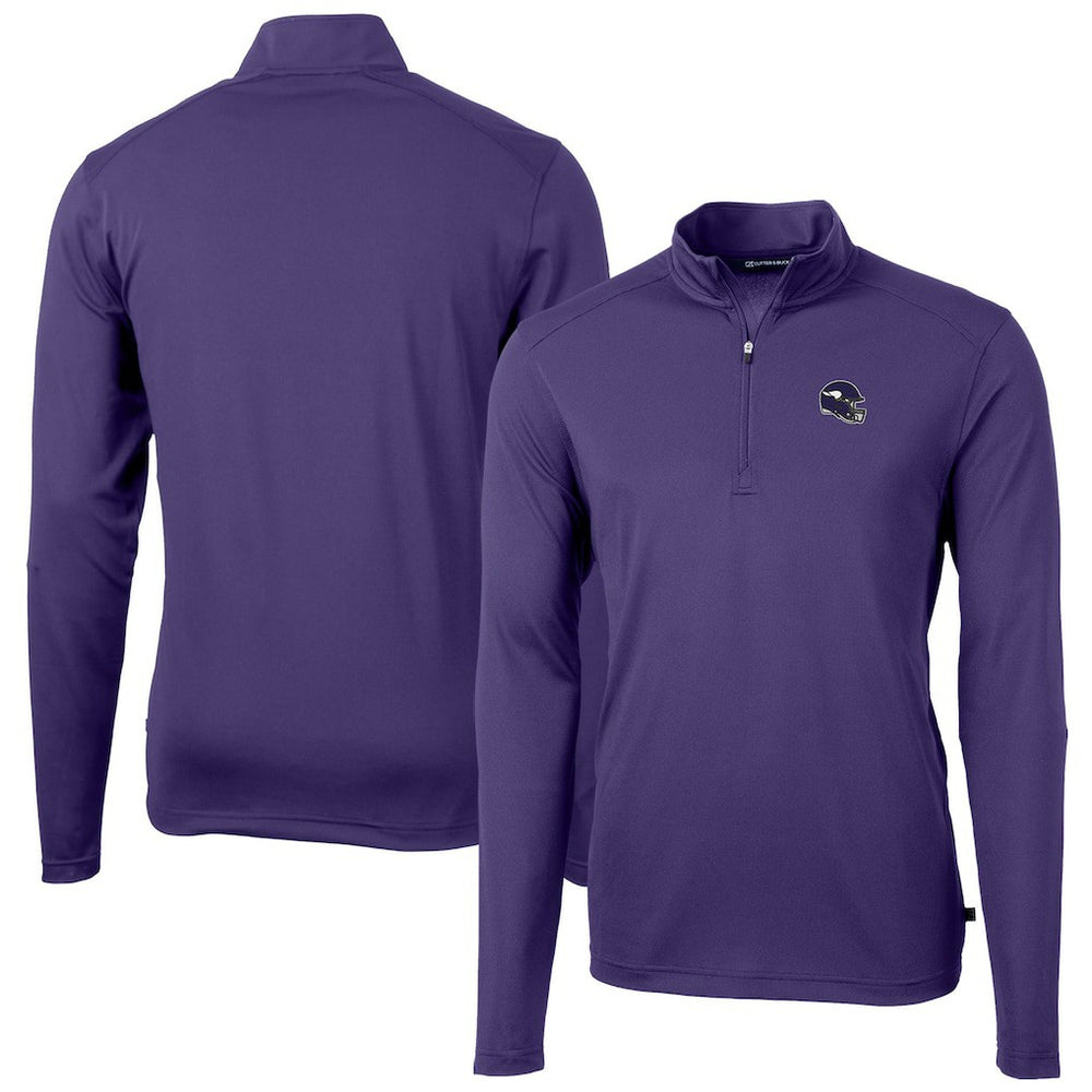 Minnesota Vikings Cutter & Buck Helmet Virtue Eco Pique Recycled Quarter-Zip Pullover Top | NFL On sale