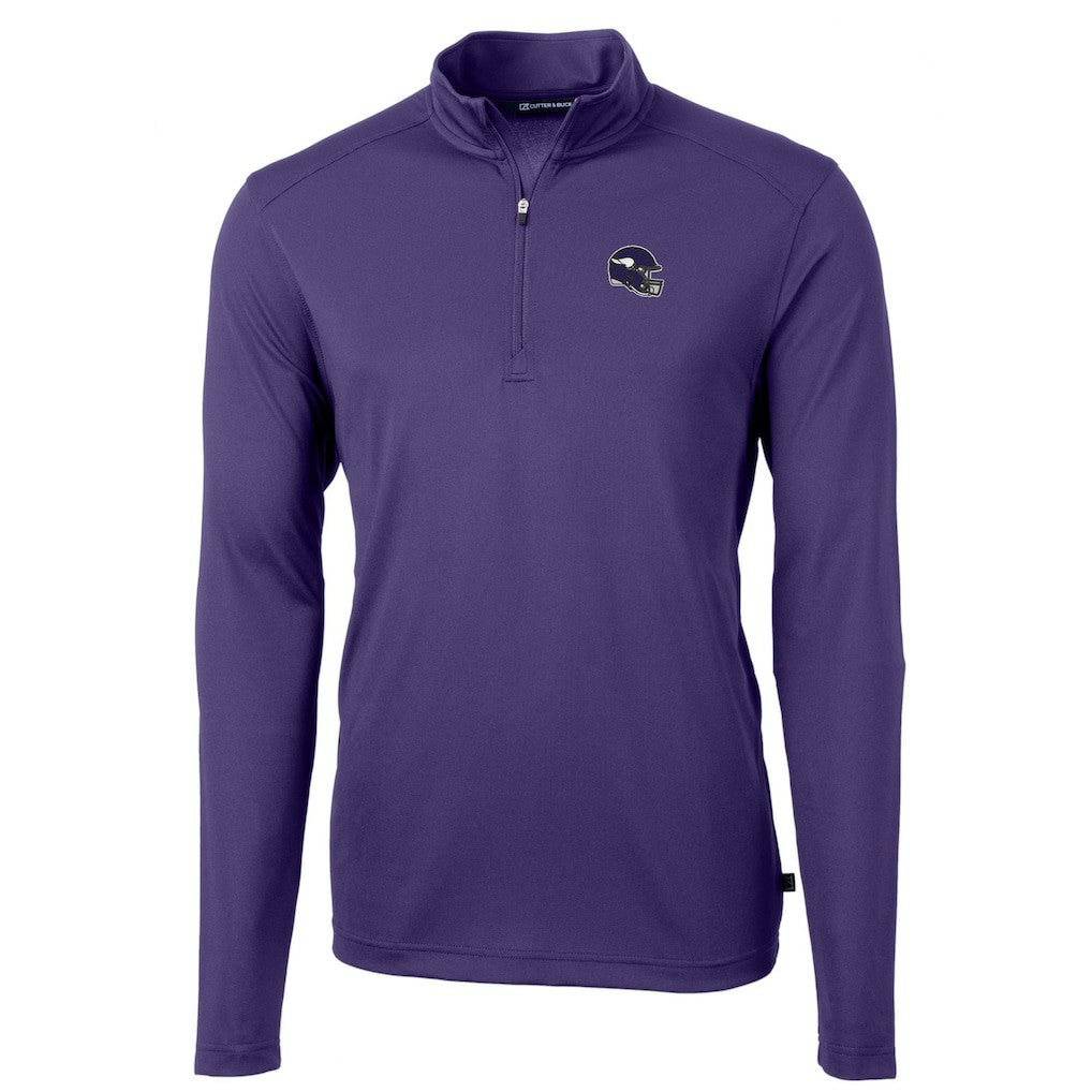 Minnesota Vikings Cutter & Buck Helmet Virtue Eco Pique Recycled Quarter-Zip Pullover Top | NFL On sale