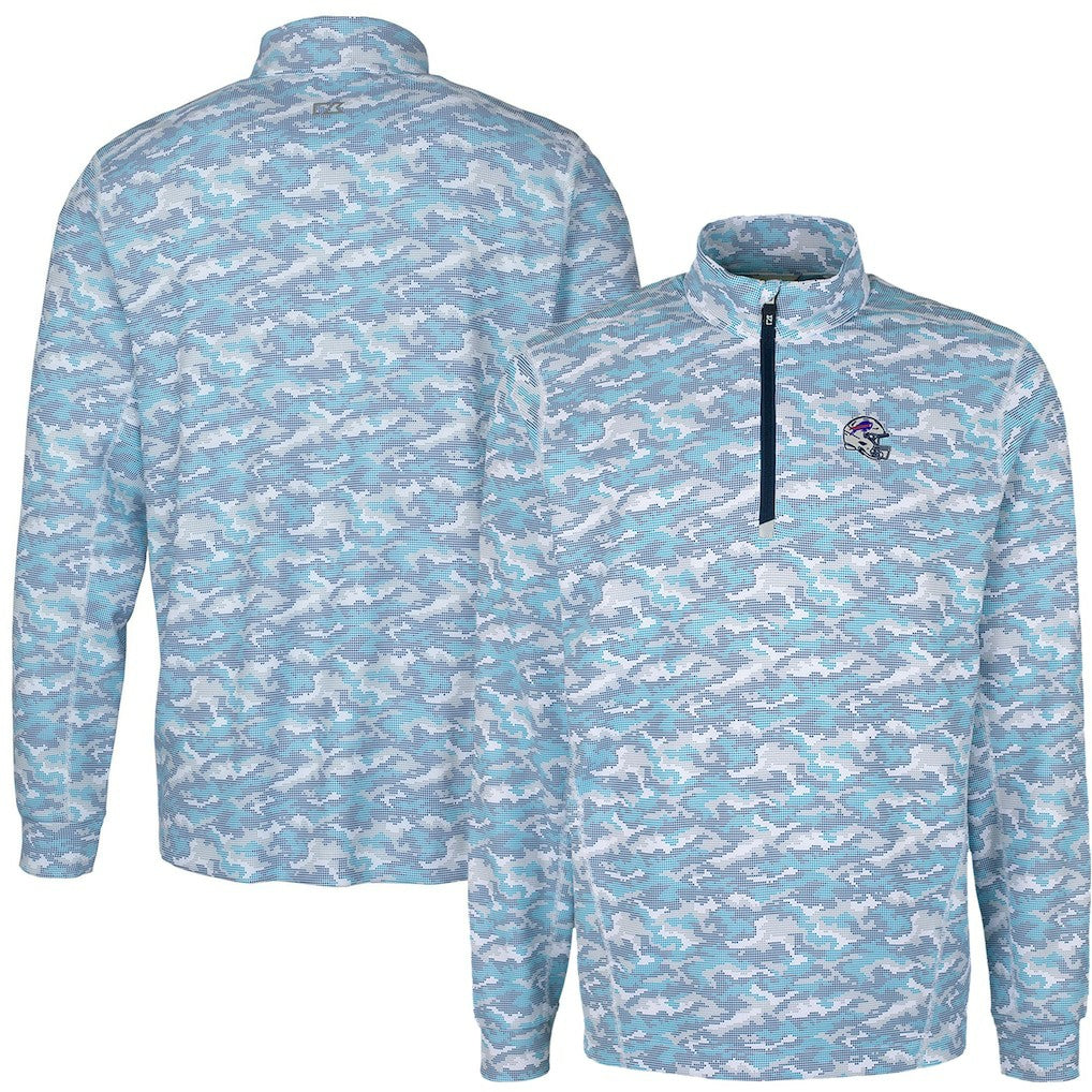 Buffalo Bills Cutter & Buck Helmet Traverse Camo Print Stretch Quarter-Zip Pullover Top | NFL Hot