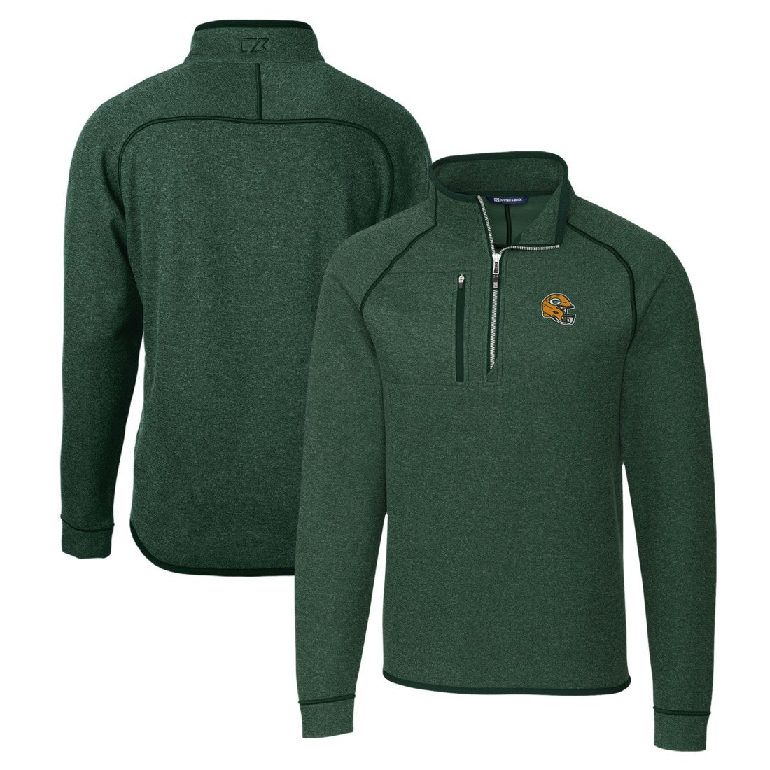 Green Bay Packers Cutter & Buck Helmet Mainsail Sweater-Knit Half-Zip Pullover Jacket | NFL Sale