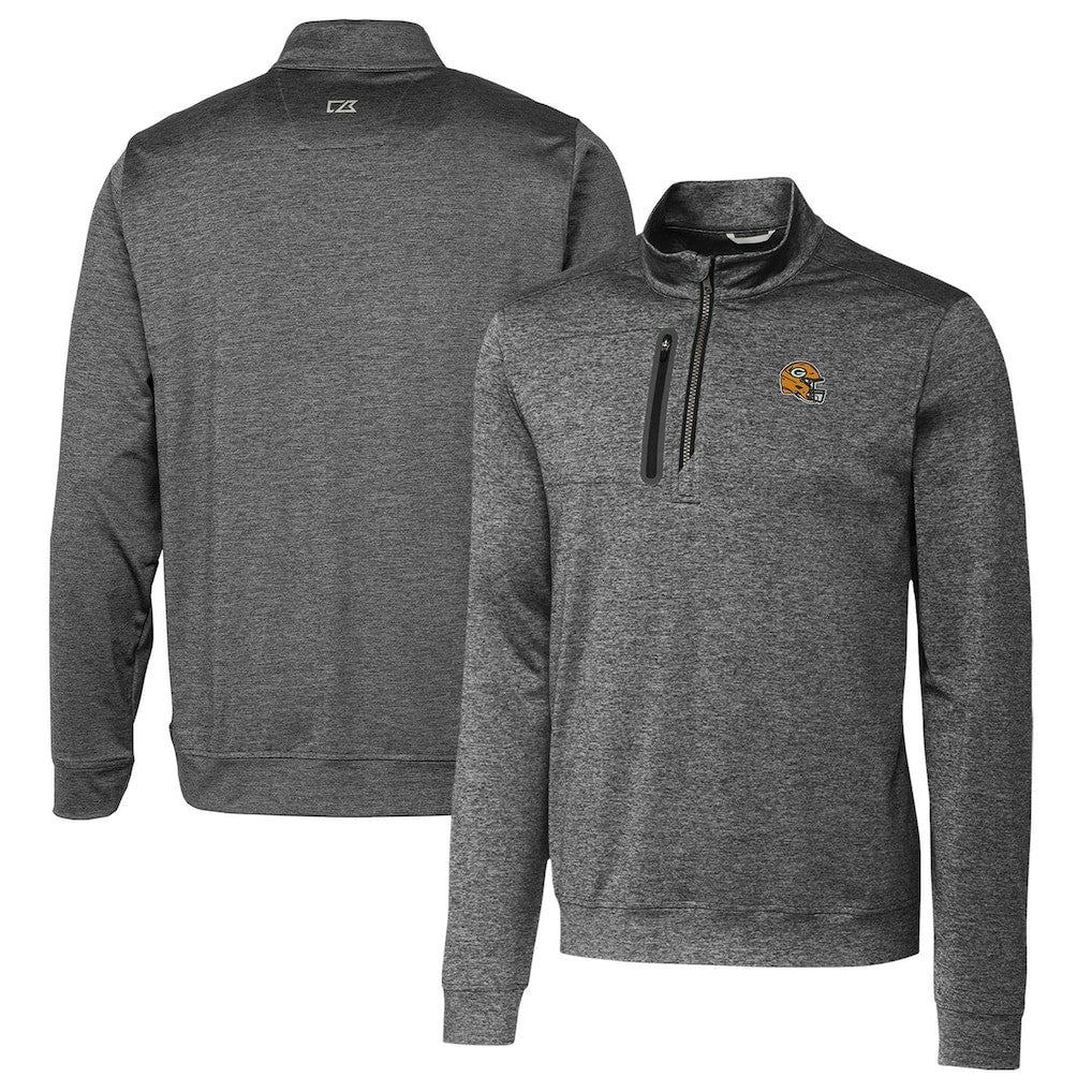 Green Bay Packers Cutter & Buck Helmet Stealth Heathered Quarter-Zip Pullover Top | NFL Outlet