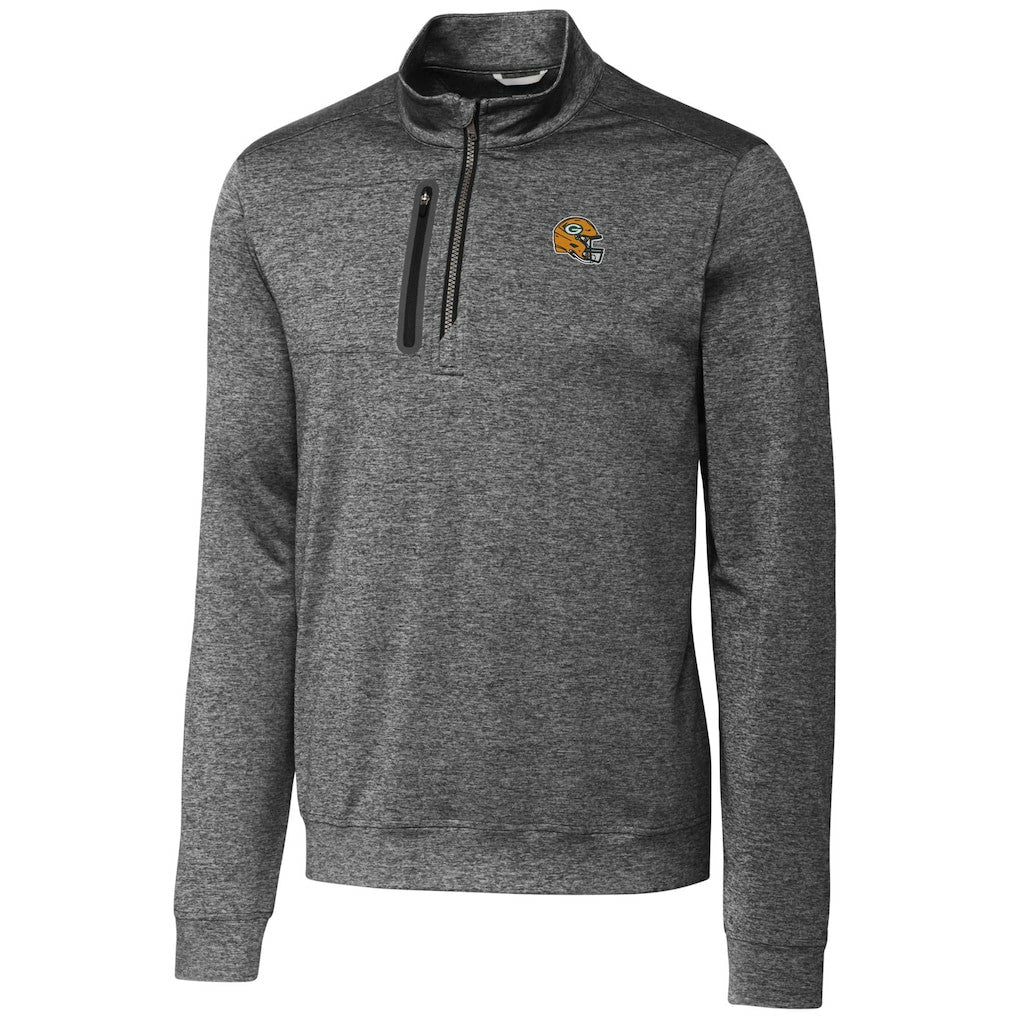 Green Bay Packers Cutter & Buck Helmet Stealth Heathered Quarter-Zip Pullover Top | NFL Outlet