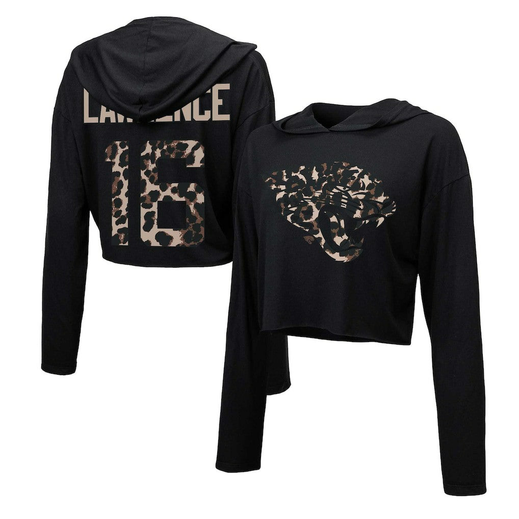 Jacksonville Jaguars Trevor Lawrence  Majestic Threads Women's Leopard Player Name & Number Long Sleeve Cropped Hoodie | NFL Hot