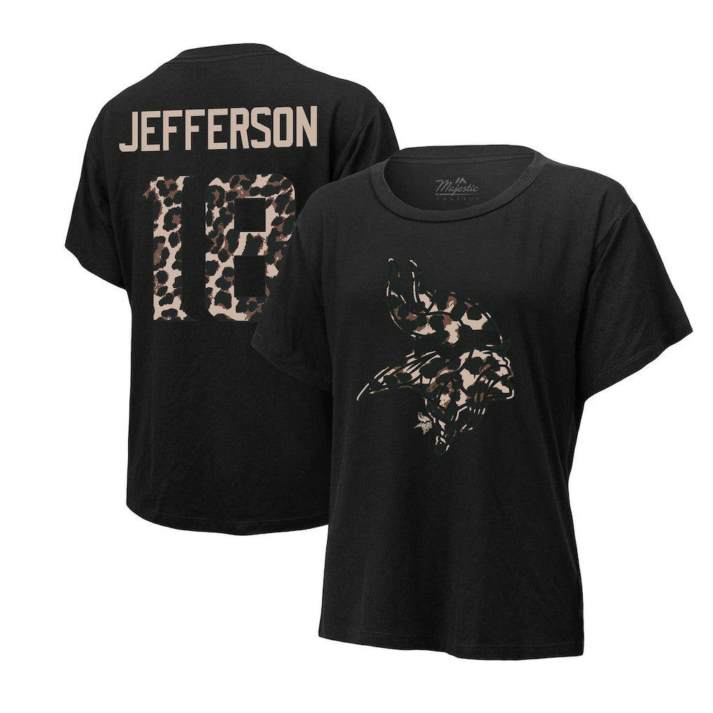 Minnesota Vikings Justin Jefferson  Majestic Threads Women's Leopard Player Name & Number T-Shirt | NFL Hot