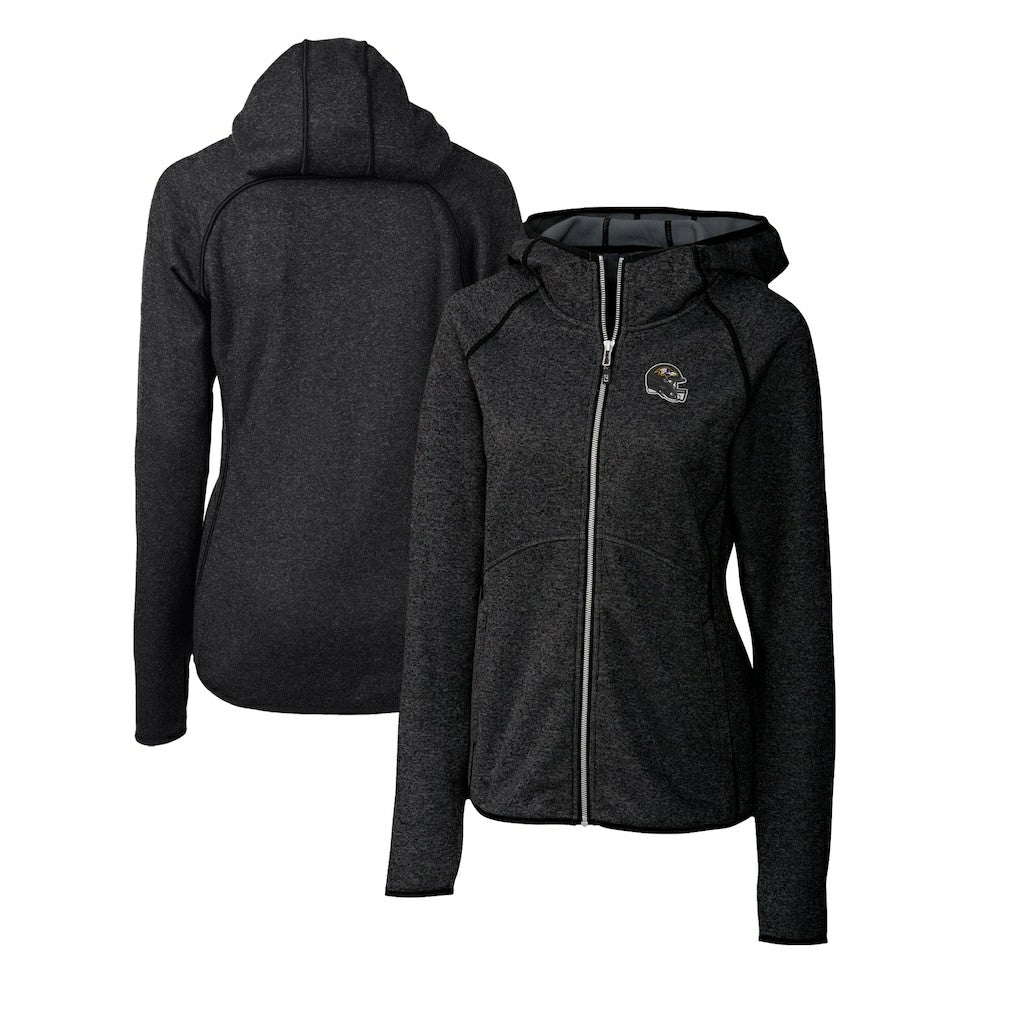 Baltimore Ravens Cutter & Buck Women's Helmet Logo Mainsail Sweater-Knit Full-Zip Hoodie | NFL New