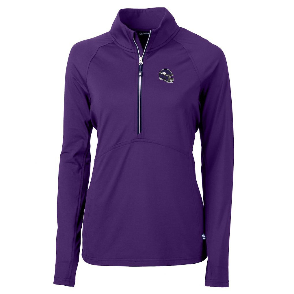 Minnesota Vikings Cutter & Buck Women's Helmet Logo Adapt Eco Knit Stretch Recycled Half-Zip Pullover Top | NFL Hot