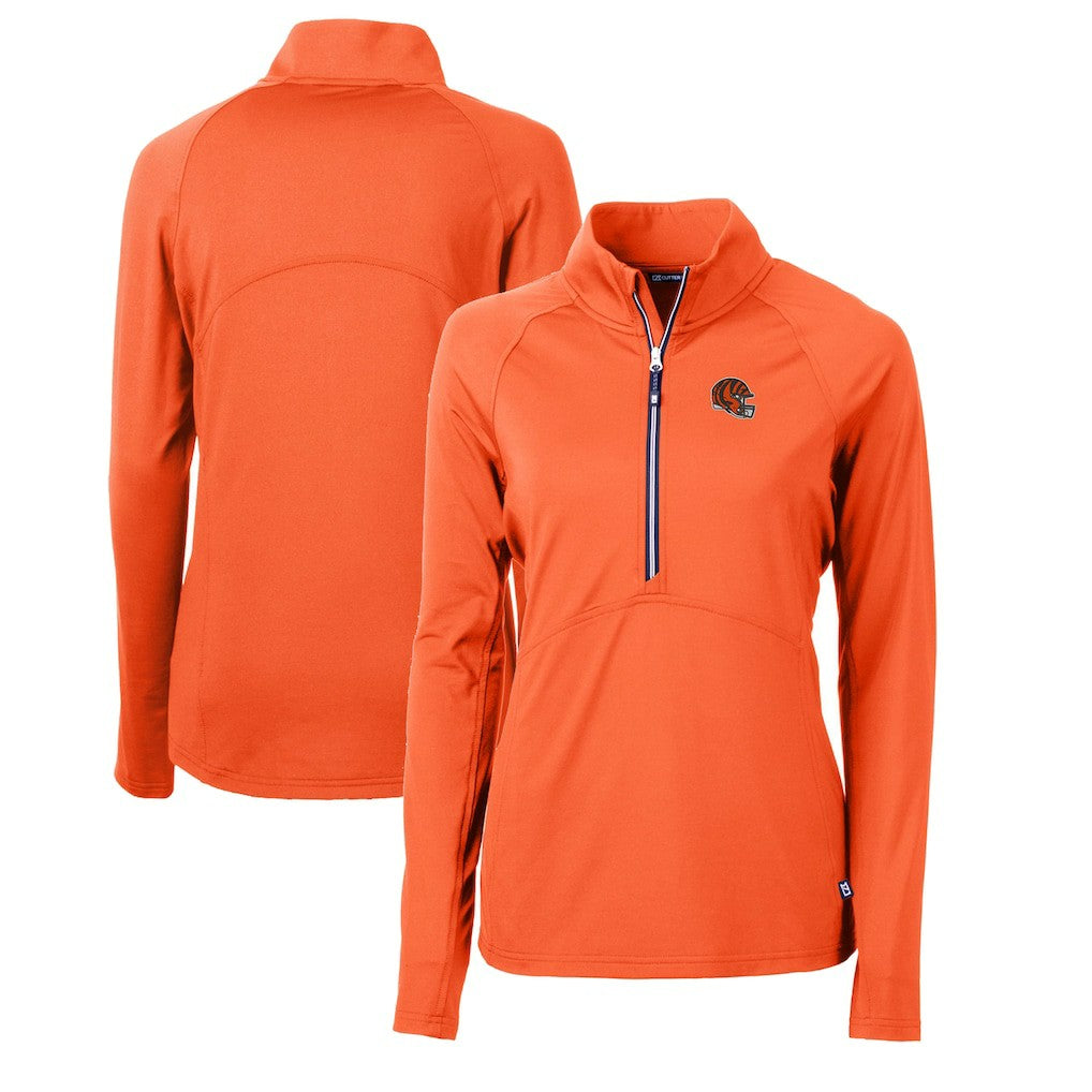 Cincinnati Bengals Cutter & Buck Women's Helmet Logo Adapt Eco Knit Stretch Recycled Half-Zip Pullover Top | NFL Discount