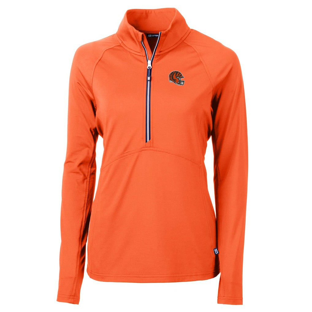 Cincinnati Bengals Cutter & Buck Women's Helmet Logo Adapt Eco Knit Stretch Recycled Half-Zip Pullover Top | NFL Discount
