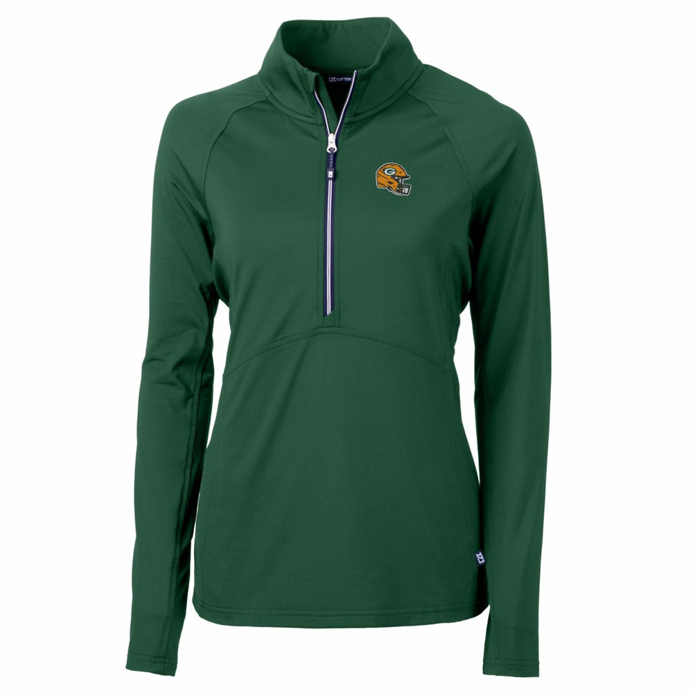 Green Bay Packers Cutter & Buck Women's Helmet Logo Adapt Eco Knit Stretch Recycled Half-Zip Pullover Top | NFL New