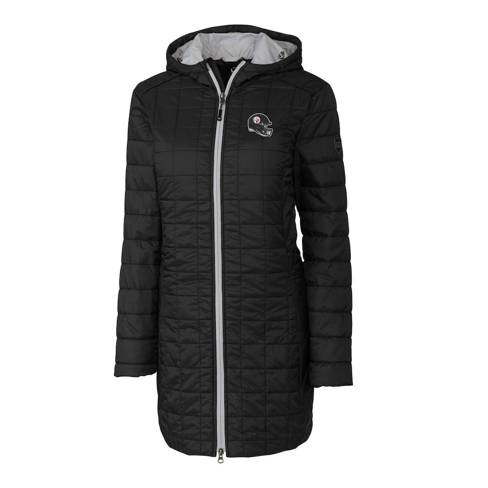 Pittsburgh Steelers Cutter & Buck Women's Helmet Logo Rainier Primaloft Eco Insulated Hooded Long Coat | NFL Sale