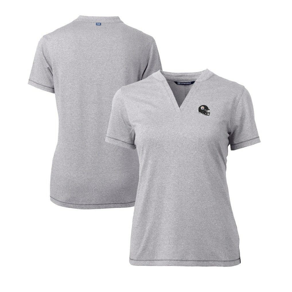 Pittsburgh Steelers Cutter & Buck Women's Helmet Logo DryTec Forge Stretch V-Neck Blade Top | NFL Hot