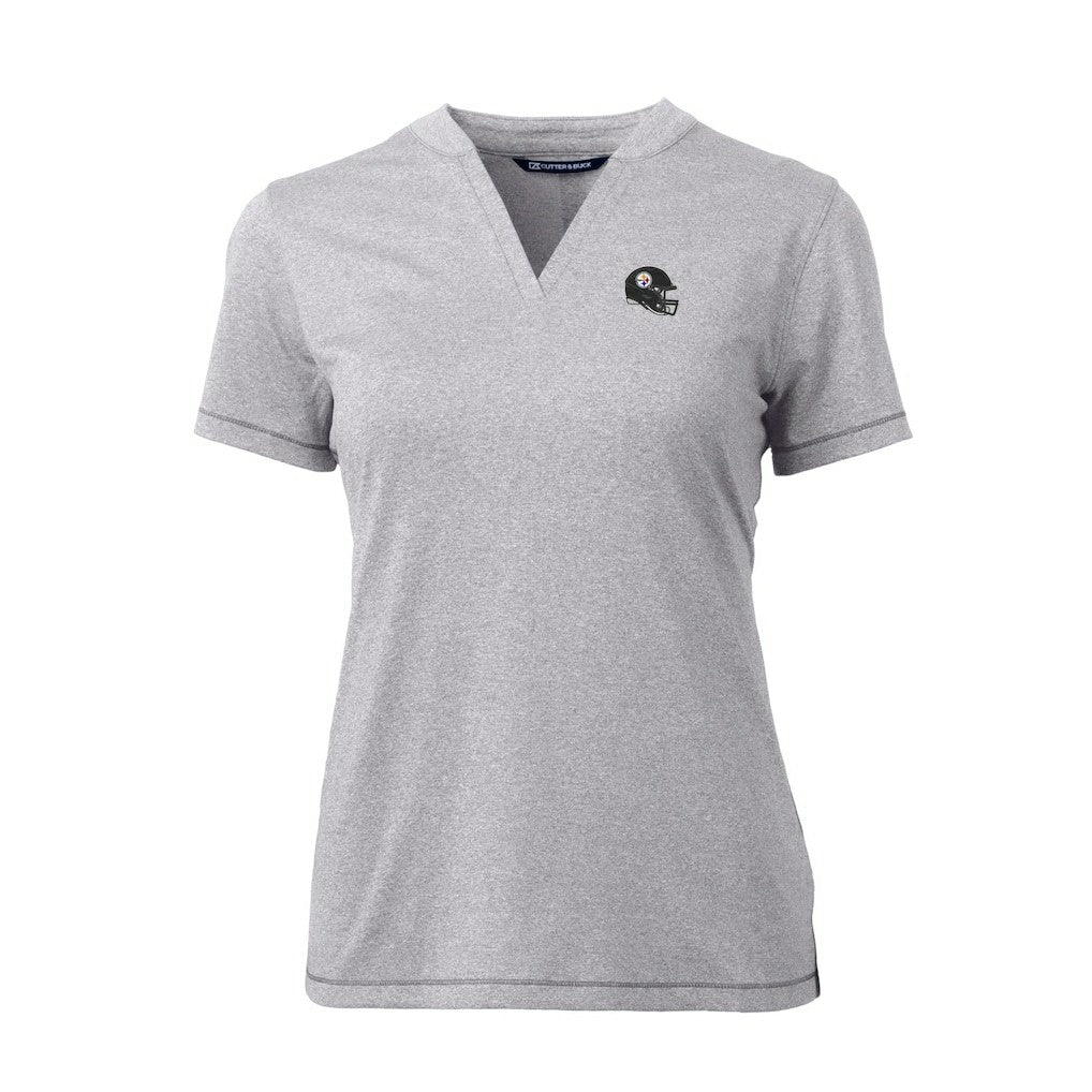 Pittsburgh Steelers Cutter & Buck Women's Helmet Logo DryTec Forge Stretch V-Neck Blade Top | NFL Hot