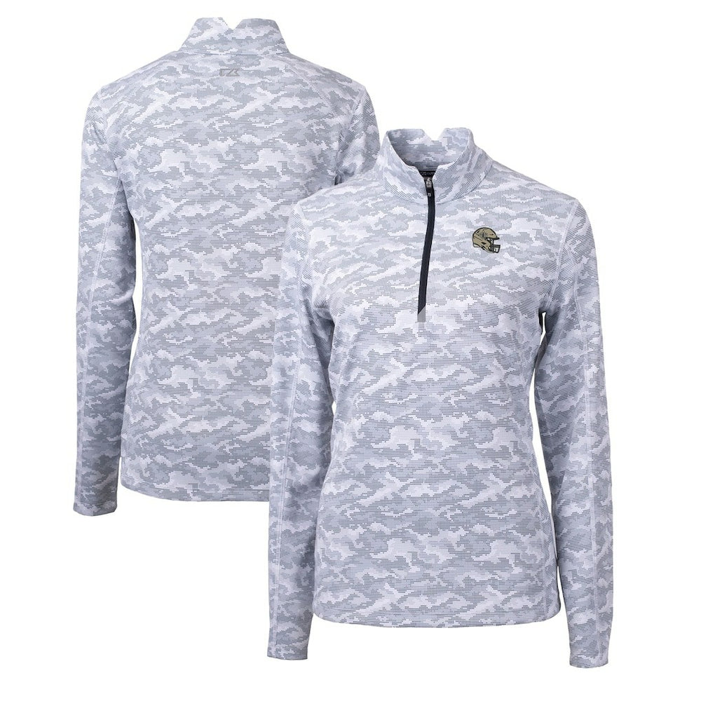 New Orleans Saints Cutter & Buck Women's Helmet Logo Traverse Camo Print Stretch Quarter-Zip Pullover Top | NFL Hot