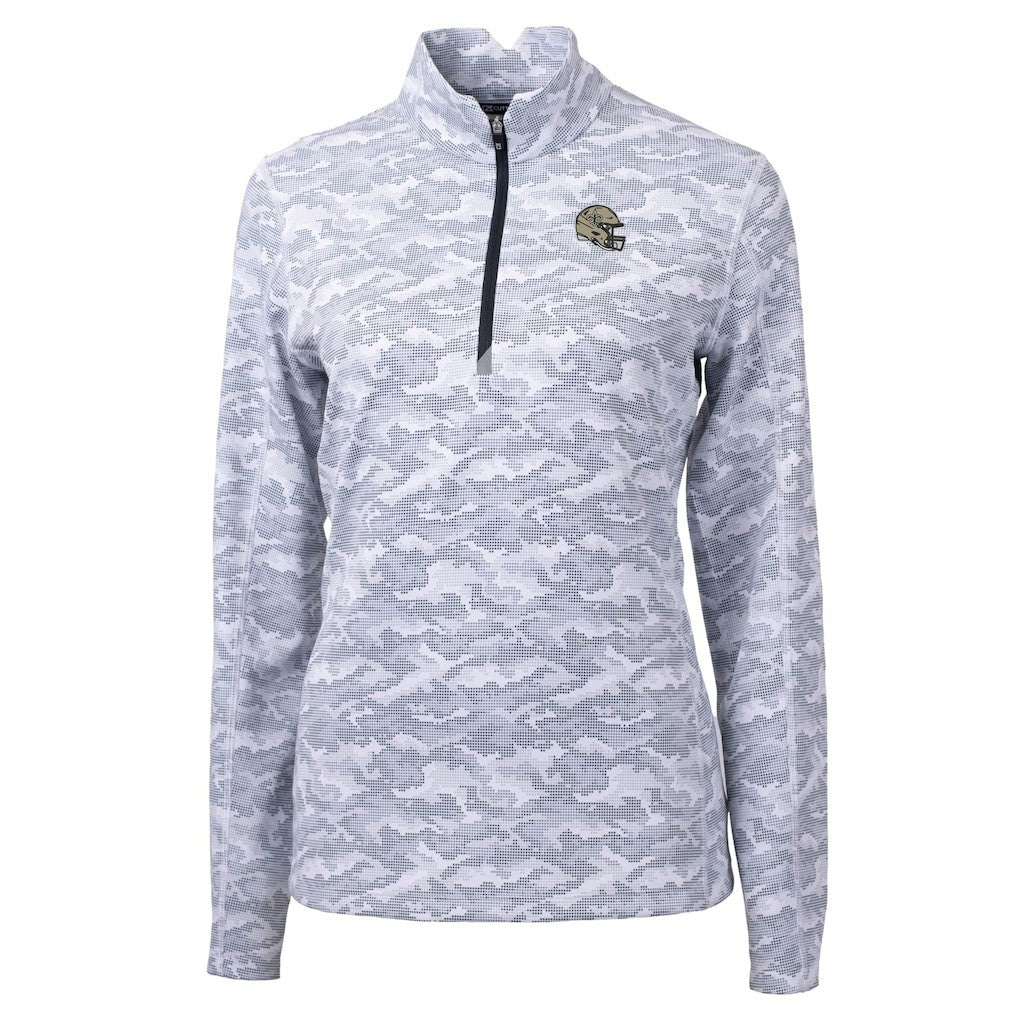 New Orleans Saints Cutter & Buck Women's Helmet Logo Traverse Camo Print Stretch Quarter-Zip Pullover Top | NFL Hot