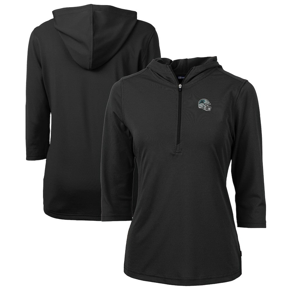 Carolina Panthers Cutter & Buck Women's Helmet Logo DryTec Virtue Eco Pique Recycled 3/4-Sleeve Half-Zip Pullover Hoodie | NFL New