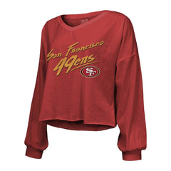 San Francisco 49ers Christian McCaffrey  Majestic Threads Women's Name & Number Off-Shoulder Script Cropped Long Sleeve V-Neck T-Shirt | NFL Near me