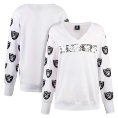 Las Vegas Raiders Cuce Women's Sequin Fleece V-Neck T-Shirt | NFL Discount