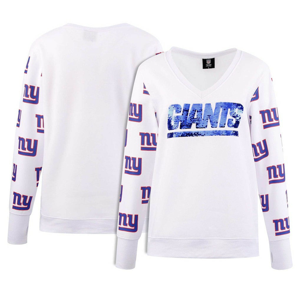 New York Giants Cuce Women's Sequin Fleece V-Neck T-Shirt | NFL Sale