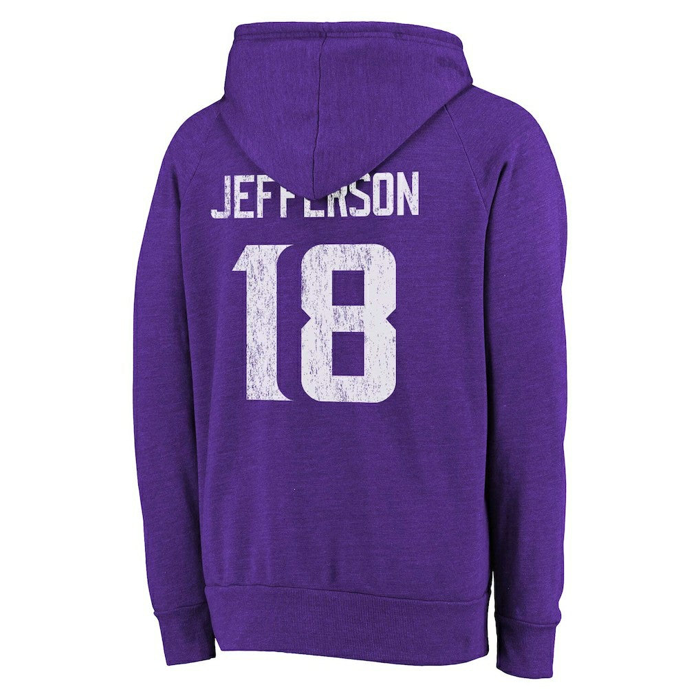 Minnesota Vikings Justin Jefferson  Majestic Threads Name & Number Tri-Blend Pullover Hoodie | NFL Outlet