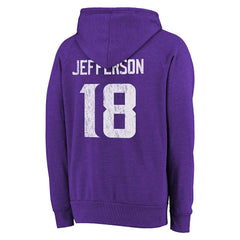 Minnesota Vikings Justin Jefferson  Majestic Threads Name & Number Tri-Blend Pullover Hoodie | NFL Outlet