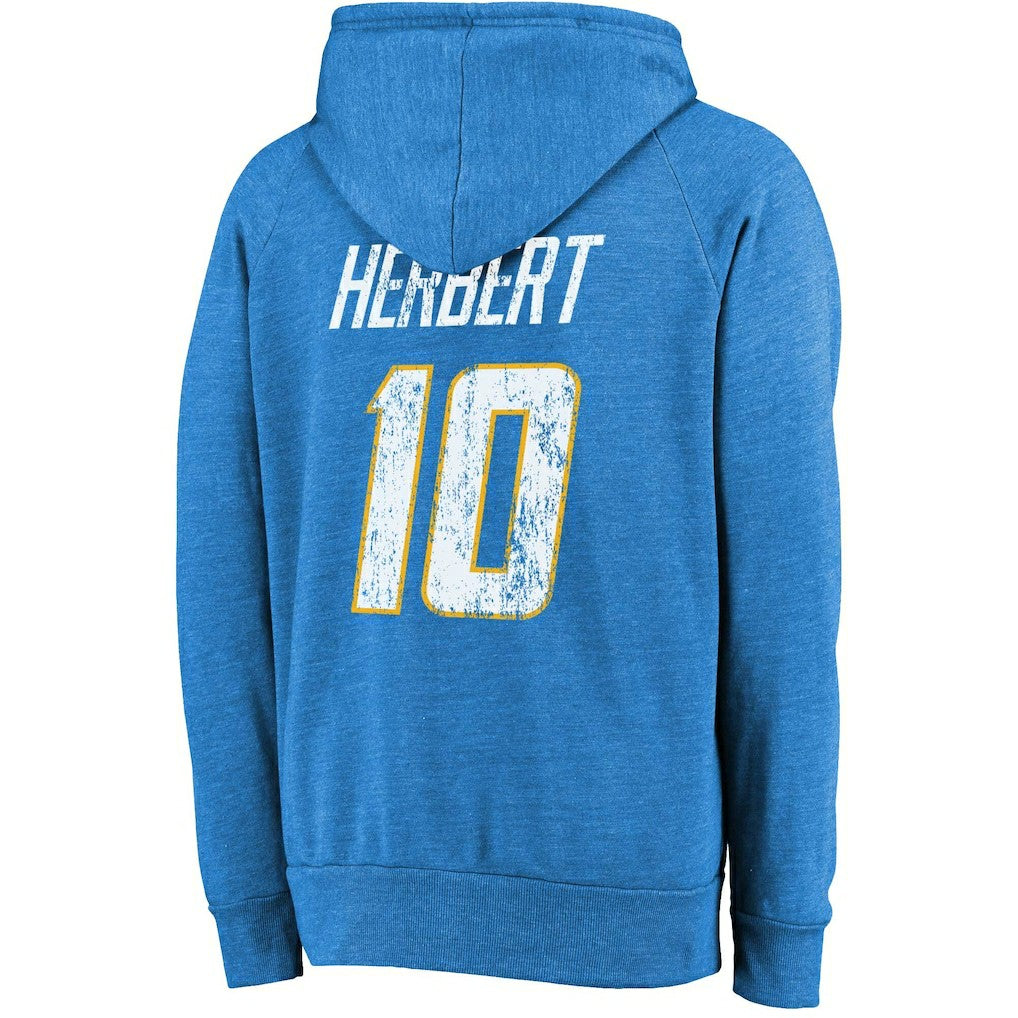 Los Angeles Chargers Justin Herbert  Majestic Threads Name & Number Tri-Blend Pullover Hoodie | NFL Outlet