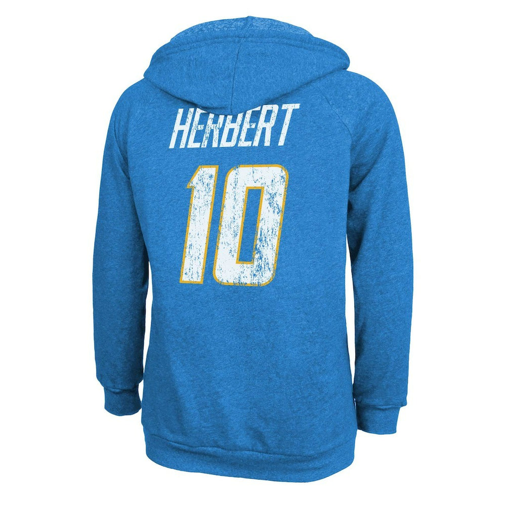 Los Angeles Chargers Justin Herbert  Majestic Threads Women's Name & Number Tri-Blend Pullover Hoodie | NFL New