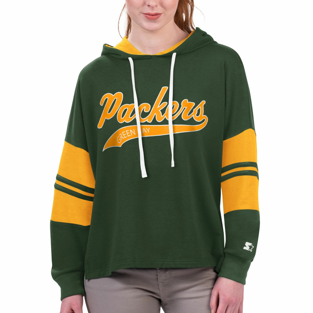 Green Bay Packers Starter Women's Bump And Run Long Sleeve Hoodie T-Shirt | NFL Discount