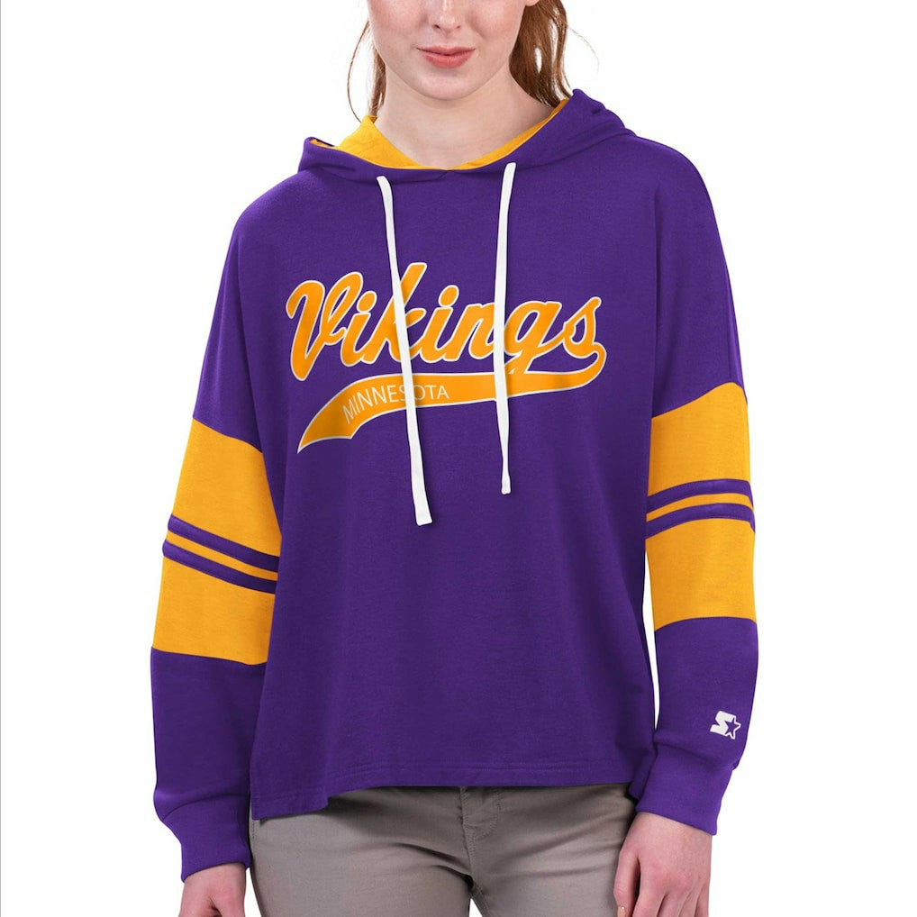 Minnesota Vikings Starter Women's Bump And Run Long Sleeve Hoodie T-Shirt | NFL Discount