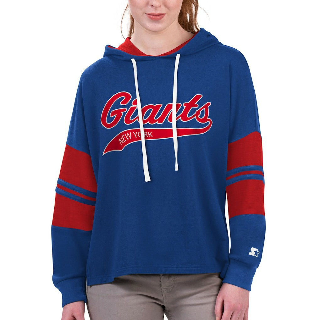 New York Giants Starter Women's Bump And Run Long Sleeve Hoodie T-Shirt | NFL On sale