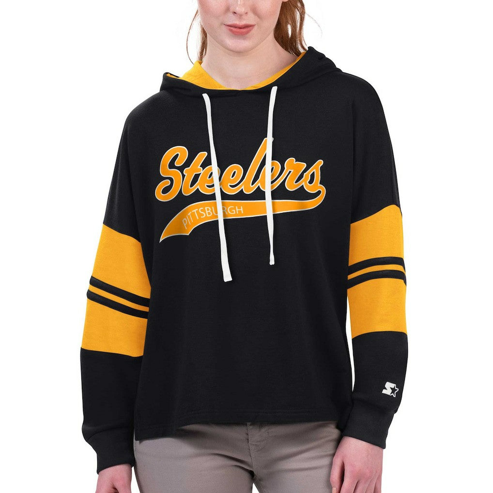 Pittsburgh Steelers Starter Women's Bump And Run Long Sleeve Hoodie T-Shirt | NFL Outlet