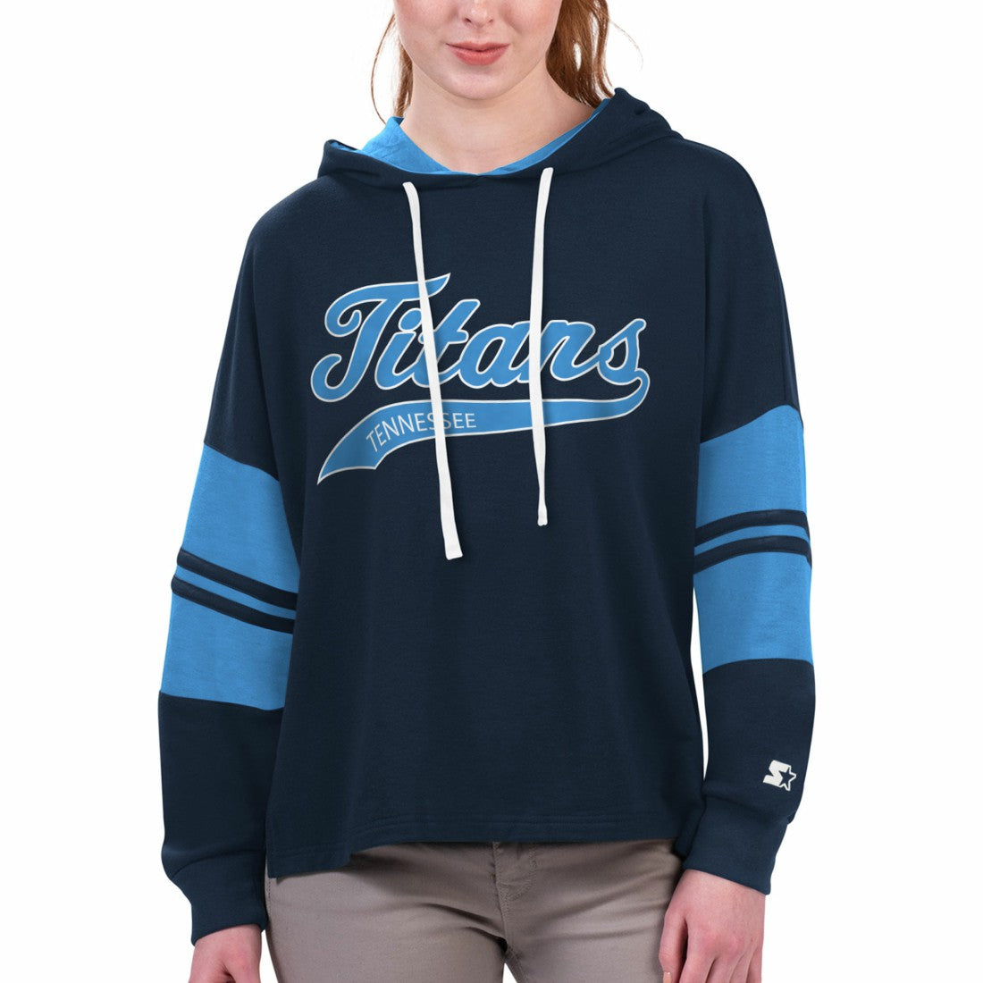 Tennessee Titans Starter Women's Bump And Run Long Sleeve Hoodie T-Shirt | NFL Sale