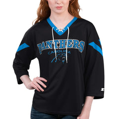 Carolina Panthers Starter Women's Rally Lace-Up 3/4 Sleeve T-Shirt | NFL Discount